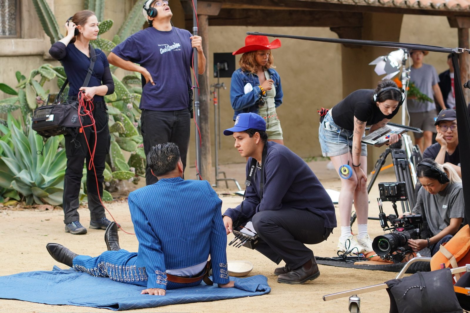 Resetting the mariachi splits gag between takes